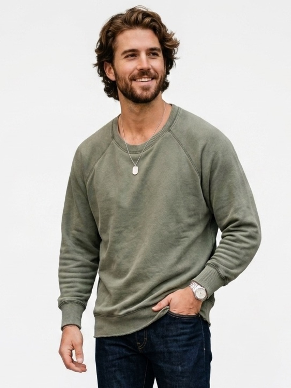 Aerie  Green Raglan Cropped men’s Sweatshirt Raw Hem Distressed Oversized 1871